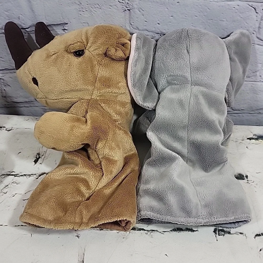Plush Hand Puppets Lot‎ Of 5 Penguin Elephant Frog Dino Rhino Storytelling Toys